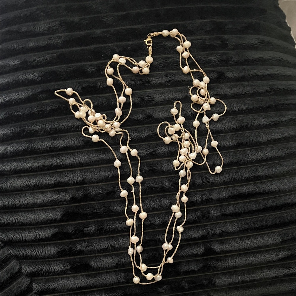 Elegant gold three tier Freshwater Pearl Necklace
